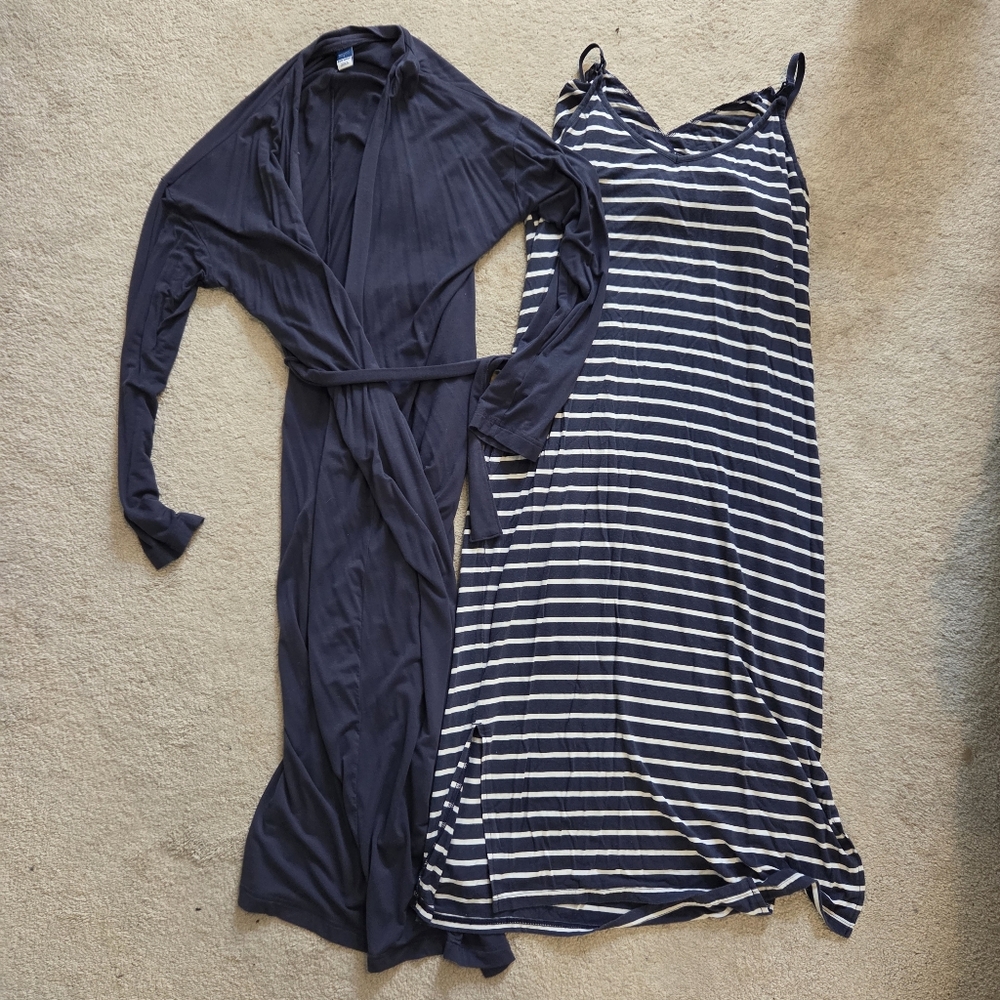 Old Navy Navy & White Striped Sleep Dress with Navy Robe